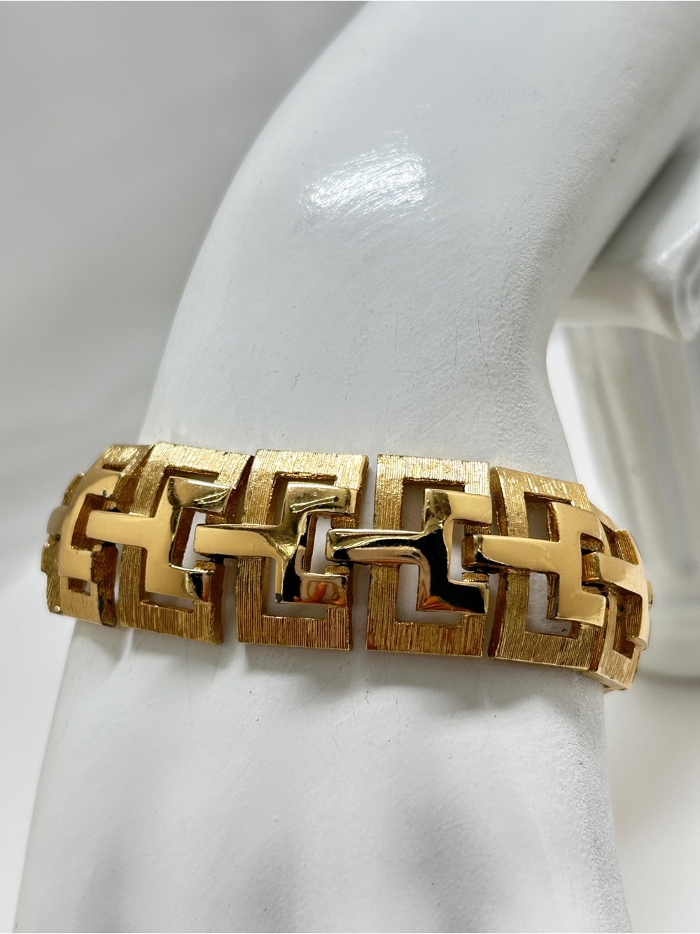 Monet, Vintage Polished And Textured Gold Greek Key Bracelet